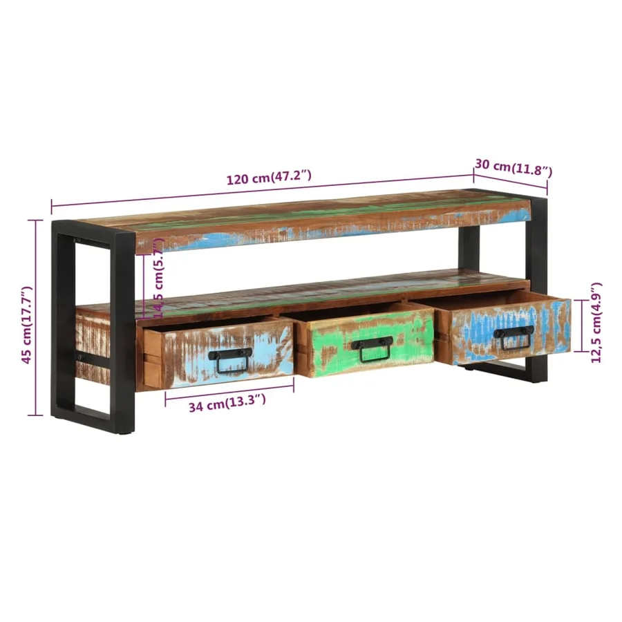 Meuble TV 120x30x45 cm Bois massif de récupération - 7