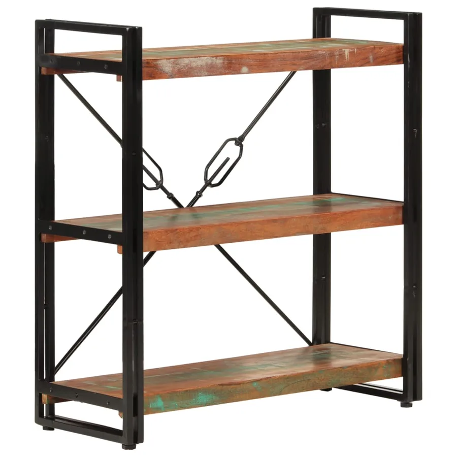 Bibliothèque 3 niveaux 77x30x80 cm bois récupération massif/fer - 7