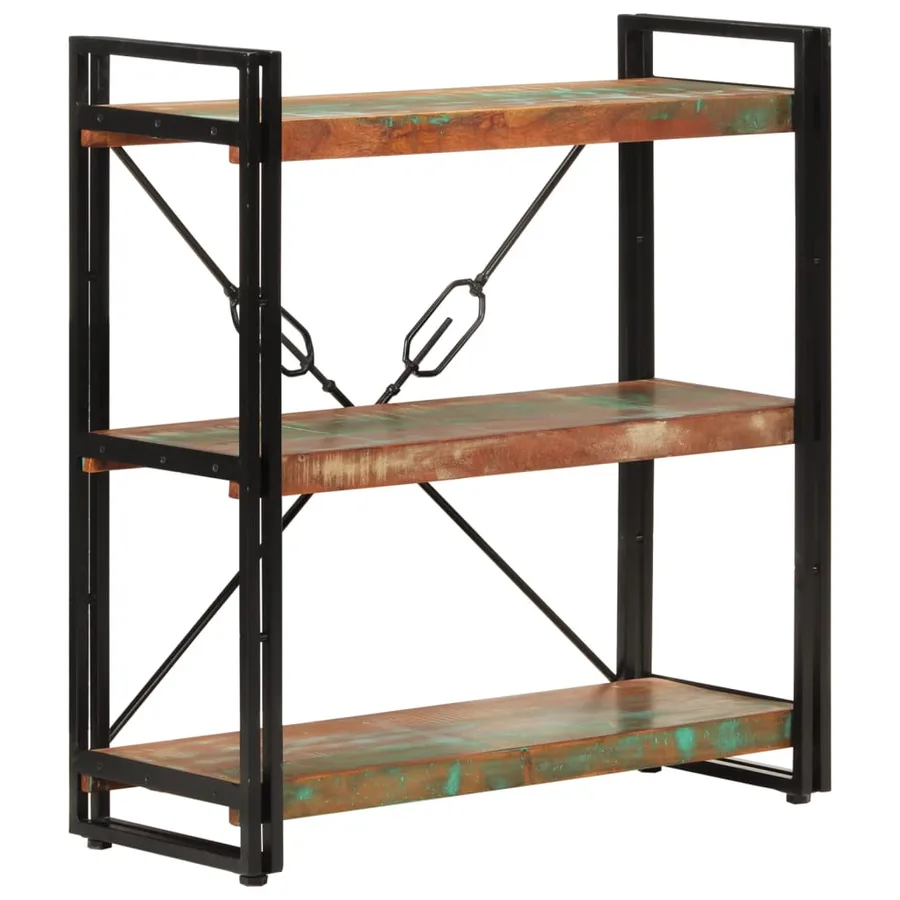 Bibliothèque 3 niveaux 77x30x80 cm bois récupération massif/fer - 8