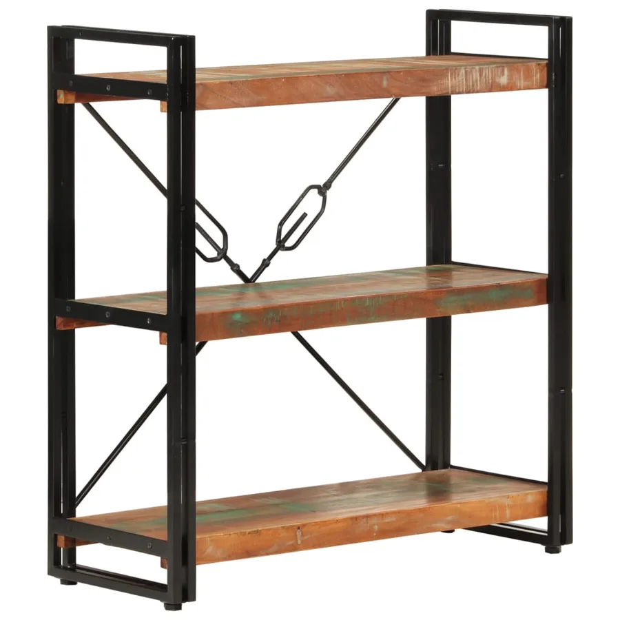 Bibliothèque 3 niveaux 77x30x80 cm bois récupération massif/fer - 9