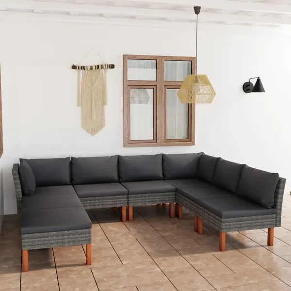 Salon de jardin 8 pcs avec coussins Résine tressée Gris