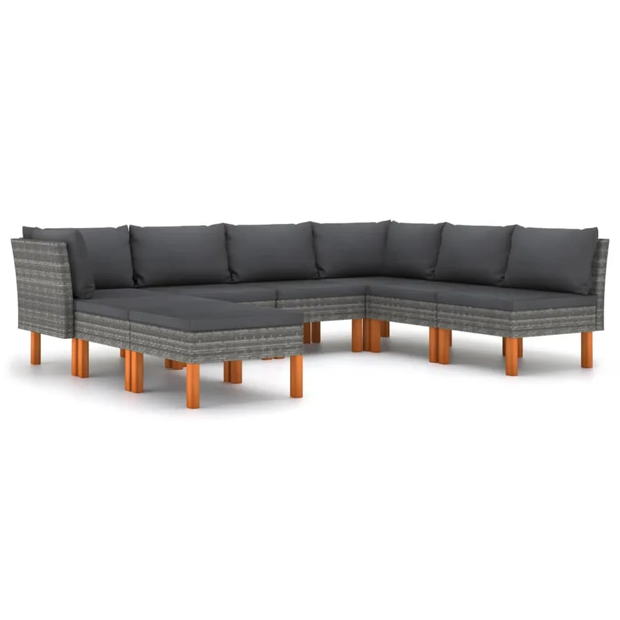 Salon de jardin 8 pcs avec coussins Résine tressée Gris - 2