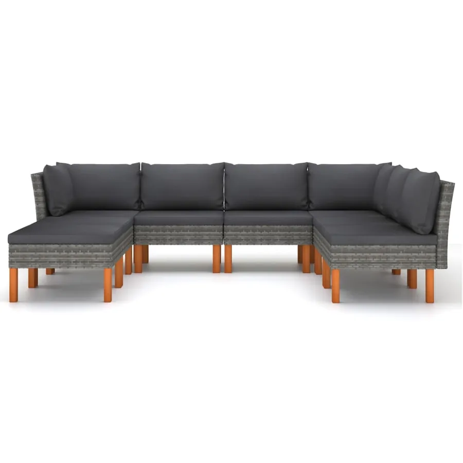 Salon de jardin 8 pcs avec coussins Résine tressée Gris - 3