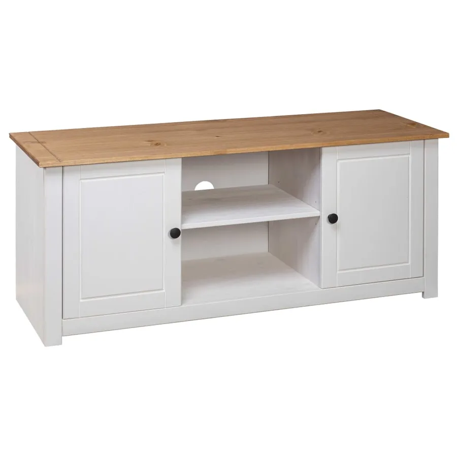 Meuble TV Blanc 120x40x50 cm Bois de pin massif Gamme Panama - 4