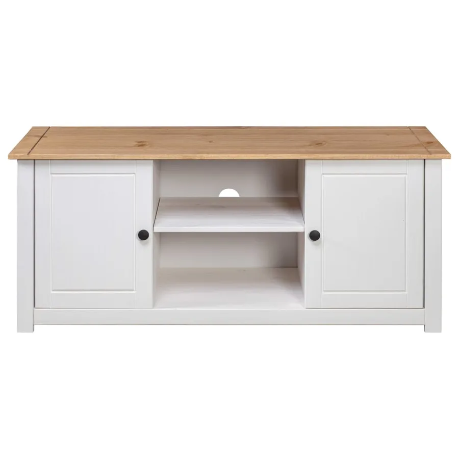 Meuble TV Blanc 120x40x50 cm Bois de pin massif Gamme Panama - 5