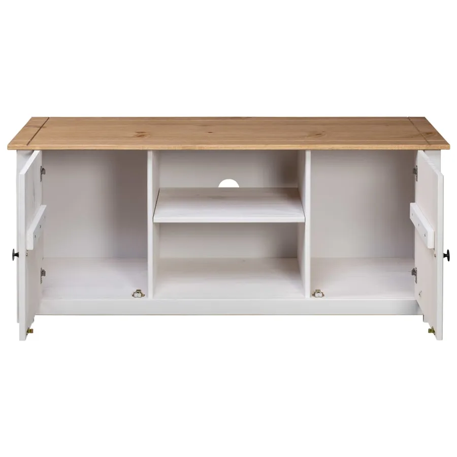 Meuble TV Blanc 120x40x50 cm Bois de pin massif Gamme Panama - 6