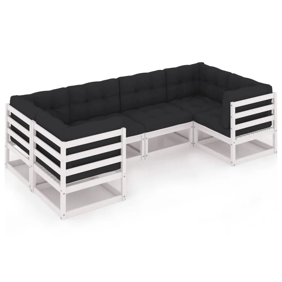 Salon de jardin avec coussins 6 pcs blanc bois de pin massif - 2