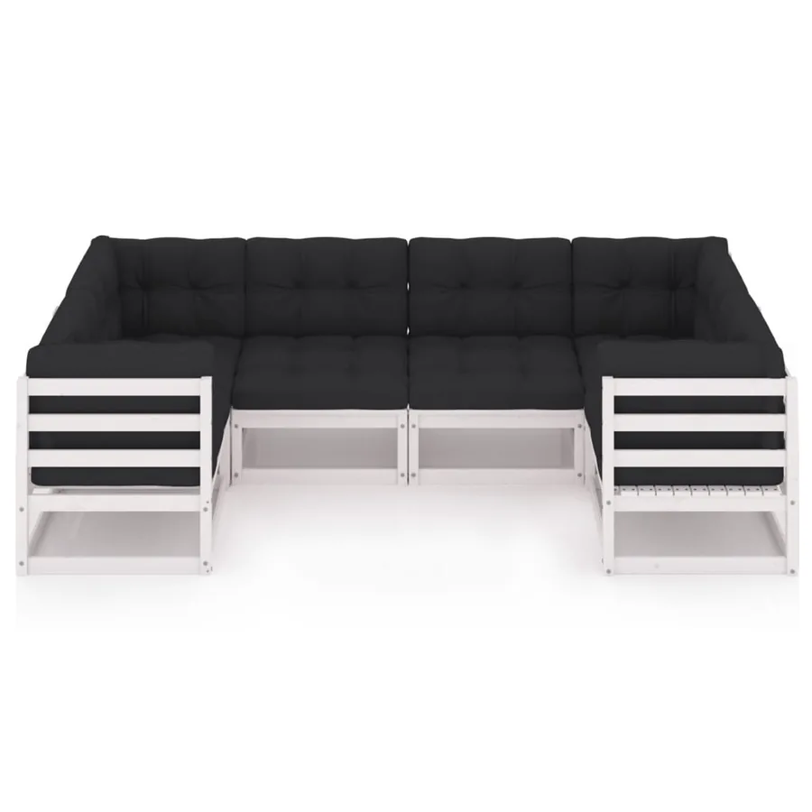 Salon de jardin avec coussins 6 pcs blanc bois de pin massif - 3