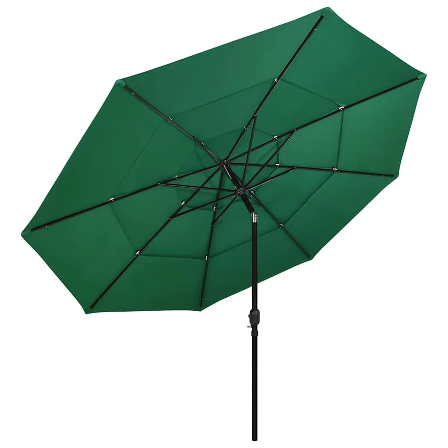 Parasol de jardin à 3 niveaux avec mât en aluminium vert 3,5 m - 2