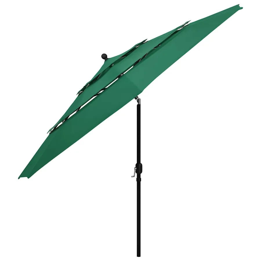Parasol de jardin à 3 niveaux avec mât en aluminium vert 3,5 m - 3