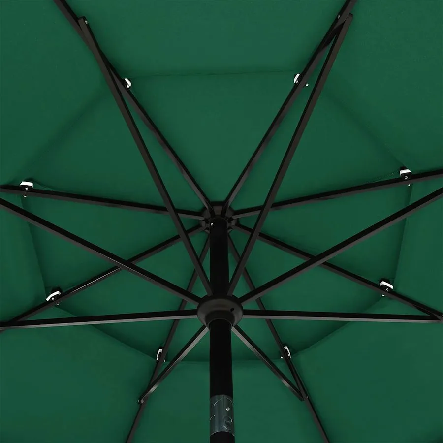Parasol de jardin à 3 niveaux avec mât en aluminium vert 3,5 m - 5