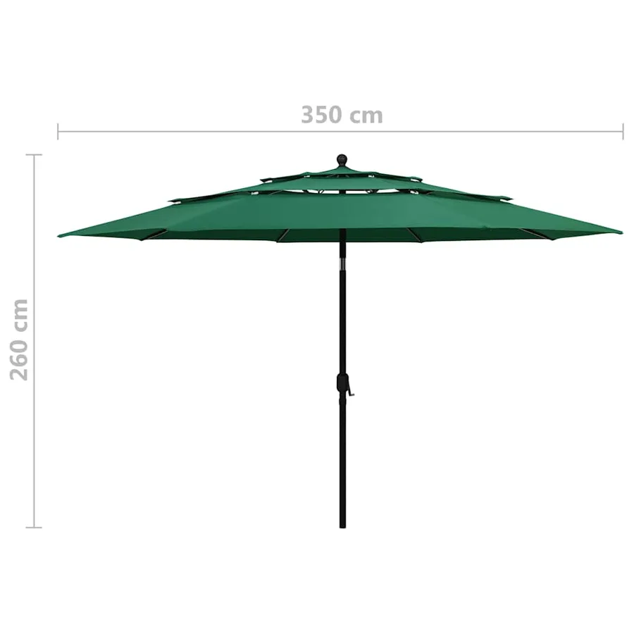 Parasol de jardin à 3 niveaux avec mât en aluminium vert 3,5 m - 8