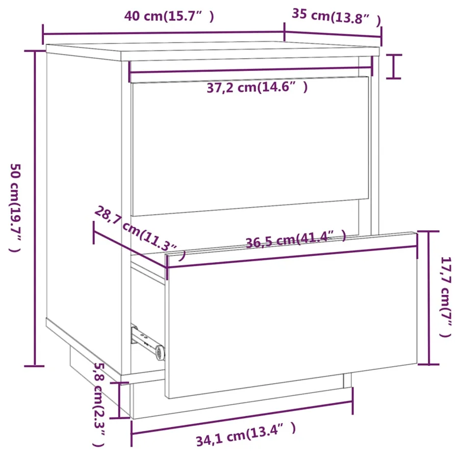 Table de chevet 40x35x50 cm Bois de pin solide - 9