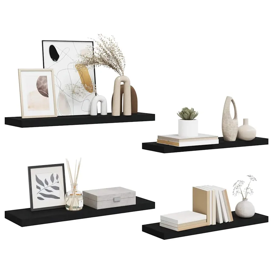 Étagères murales flottantes 4 pcs noir 80x23,5x3,8 cm MDF - 5