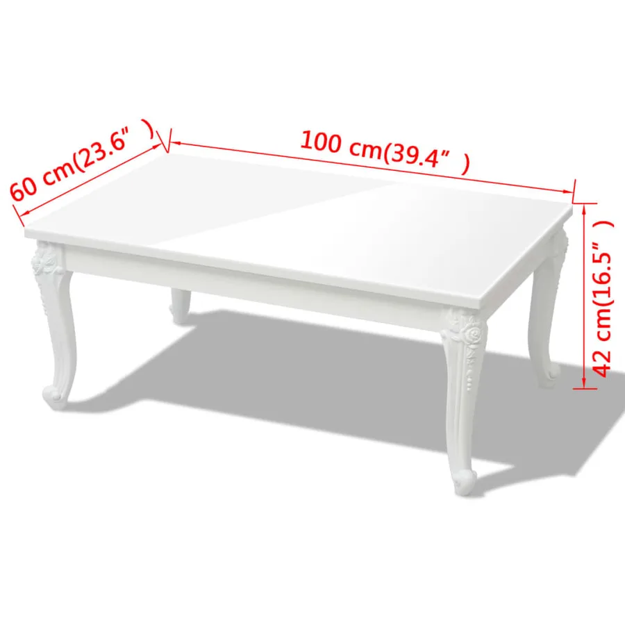 Table basse 100x60x42 cm Blanc brillant - 5