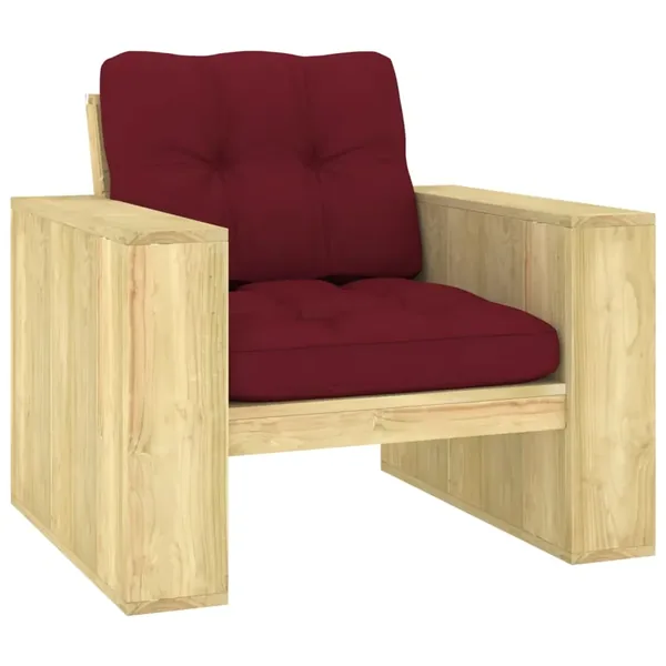 Chaise de jardin avec coussins bordeaux Bois de pin imprégné