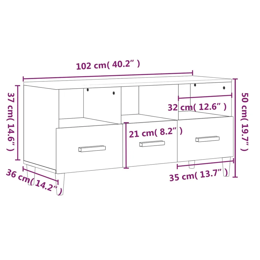 Meuble TV Sonoma gris 102x36x50 cm Bois d'ingénierie - 9
