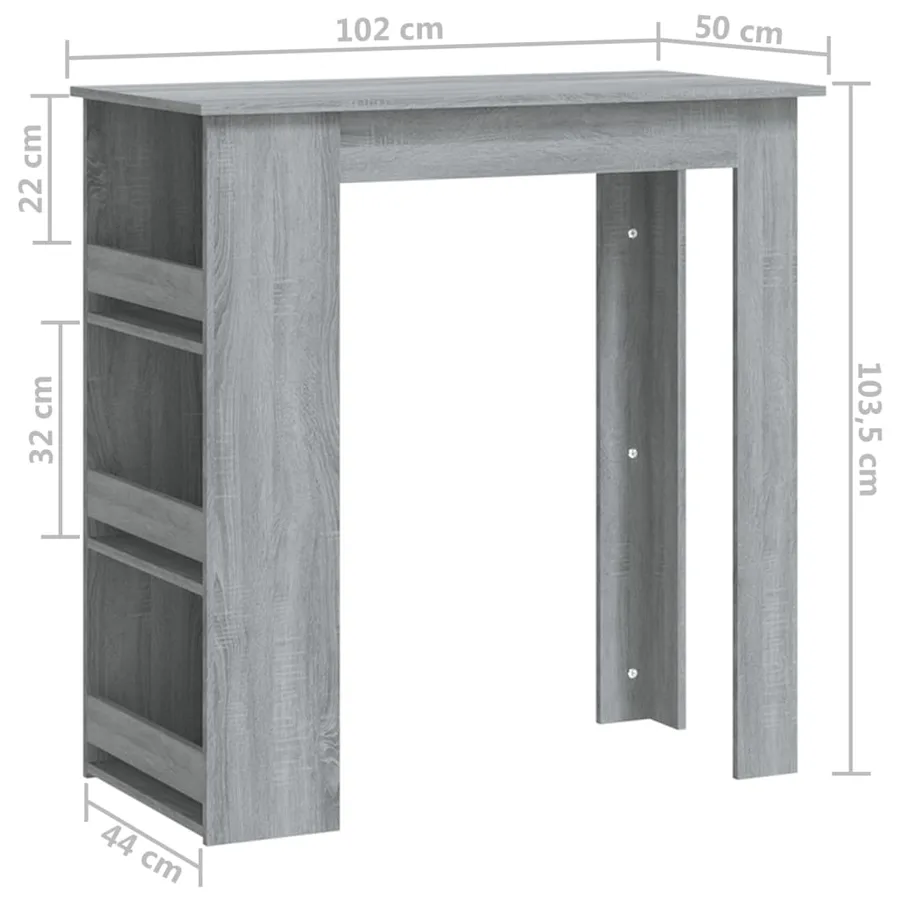 Table de bar avec rangement sonoma gris bois d'ingénierie - 7