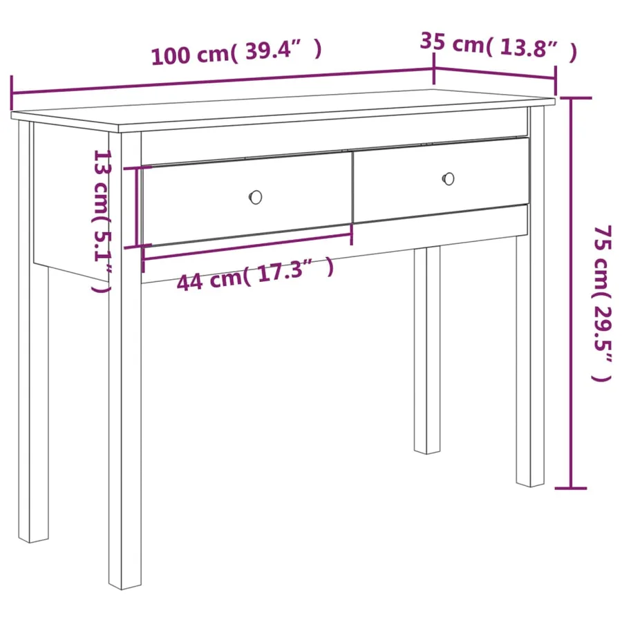 Table console 100x35x75 cm Bois massif de pin - 10