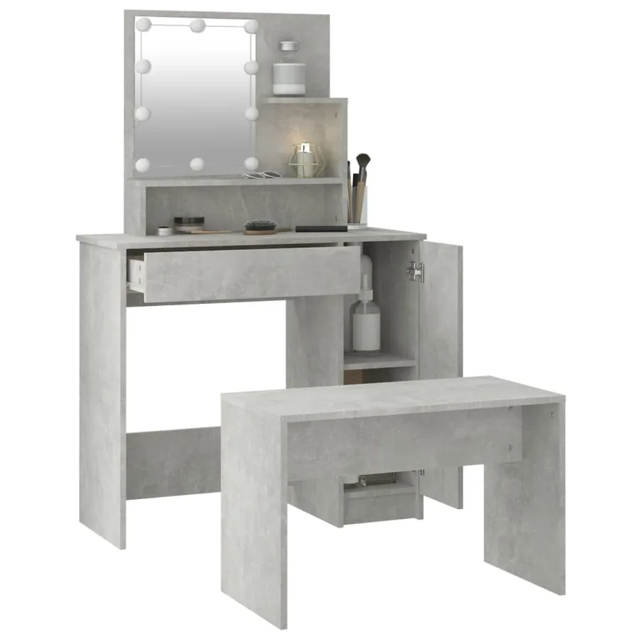 Ensemble de coiffeuse avec LED Gris béton Bois d'ingénierie - 13