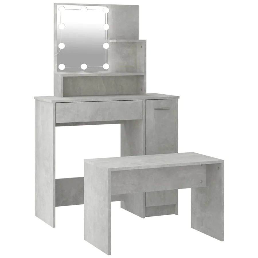 Ensemble de coiffeuse avec LED Gris béton Bois d'ingénierie - 2