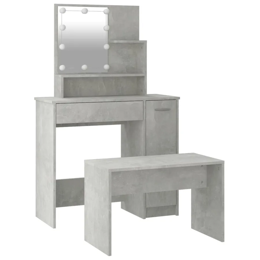 Ensemble de coiffeuse avec LED Gris béton Bois d'ingénierie - 5