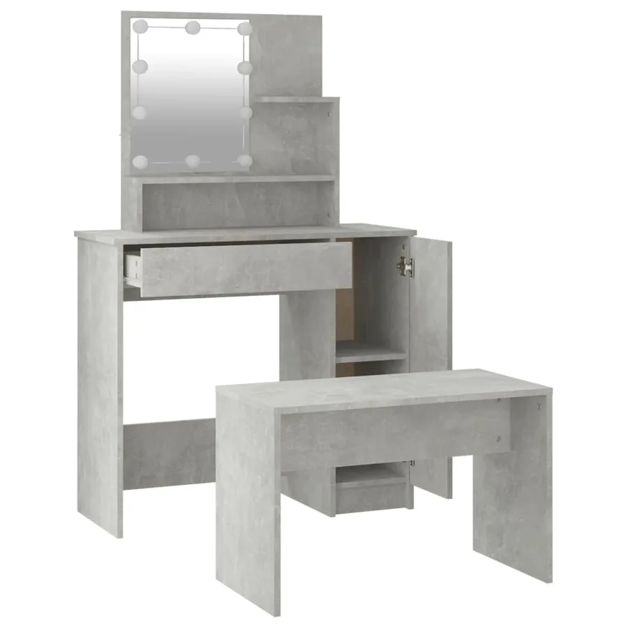 Ensemble de coiffeuse avec LED Gris béton Bois d'ingénierie - 6