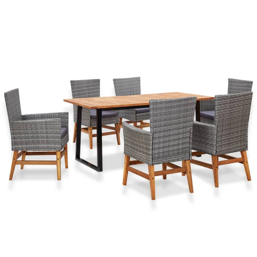 Mobilier d'extérieur 7 pcs résine tressée et bois d'acacia gris