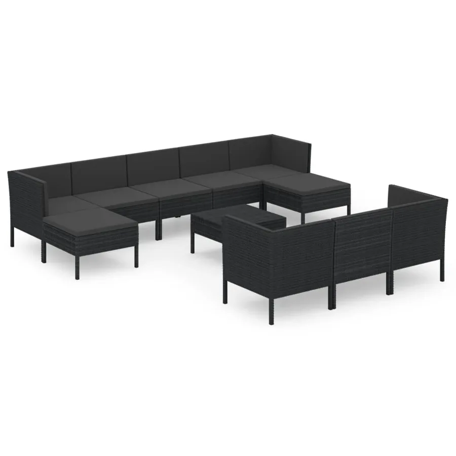 Salon de jardin 11 pcs avec coussins Résine tressée Noir - 2