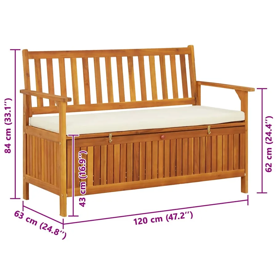 Banc de rangement de jardin Bois d'acacia solide 120x63x84 cm - 10