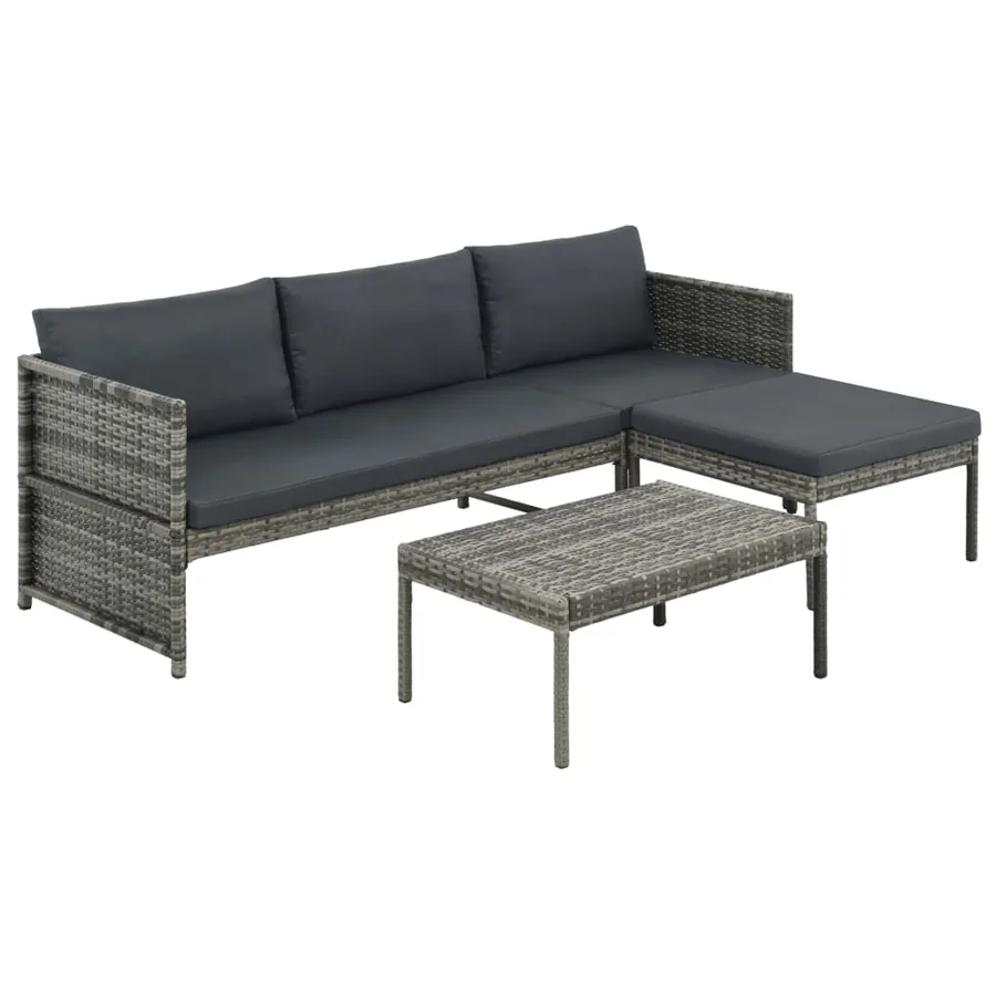 Salon de jardin 3 pcs avec coussins Résine tressée Gris