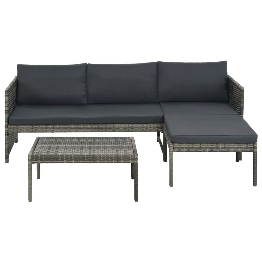 Salon de jardin 3 pcs avec coussins Résine tressée Gris - 2