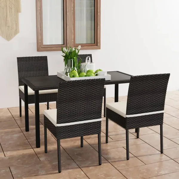 Ensemble à manger de jardin 5 pcs Résine tressée Noir
