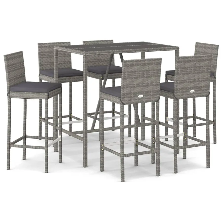 Ensemble de bar de jardin 7 pcs avec coussins gris poly rotin - 2