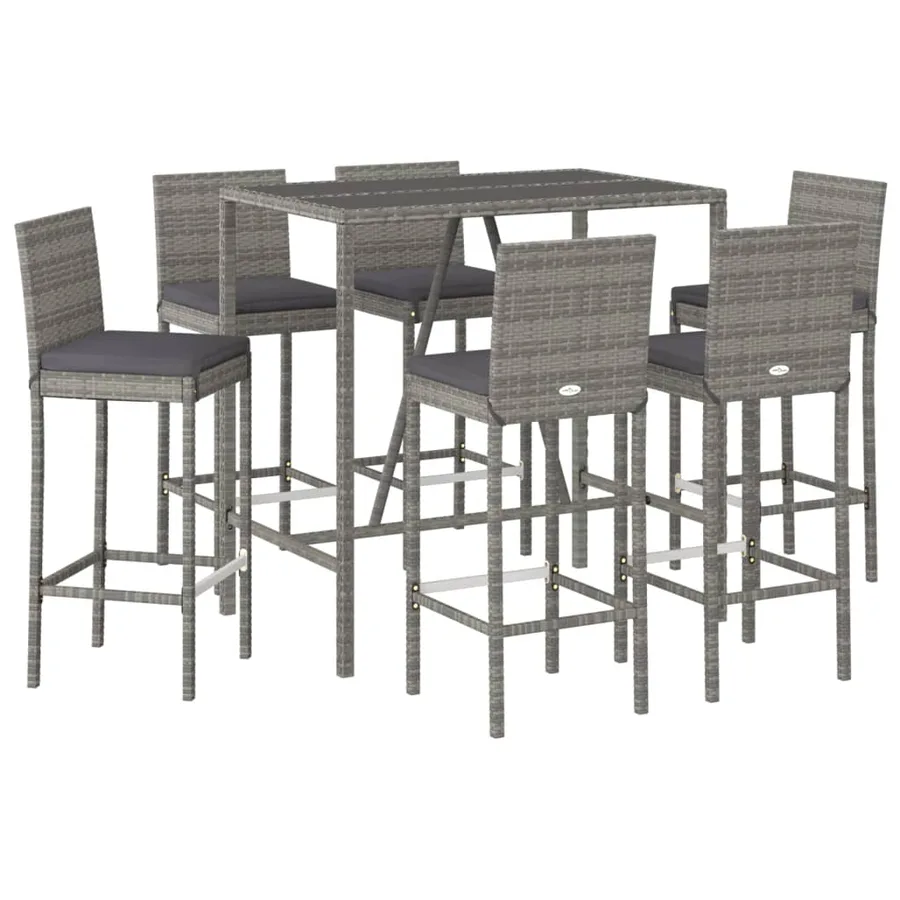 Ensemble de bar de jardin 7 pcs avec coussins gris poly rotin - 3