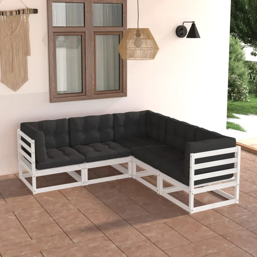 Salon de jardin 5 pcs avec coussins Bois de pin massif