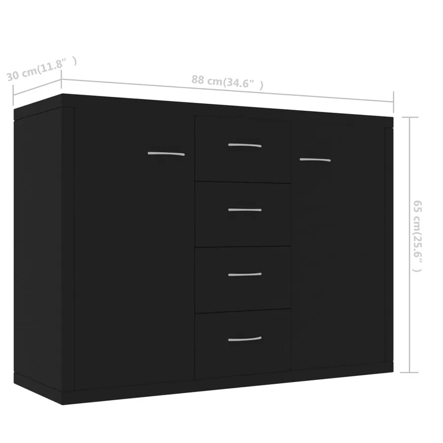 Buffet Noir 88x30x65 cm Bois d'ingénierie - 6