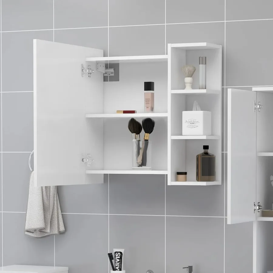 Armoire à miroir de salle de bain Blanc Bois d’ingénierie - 3