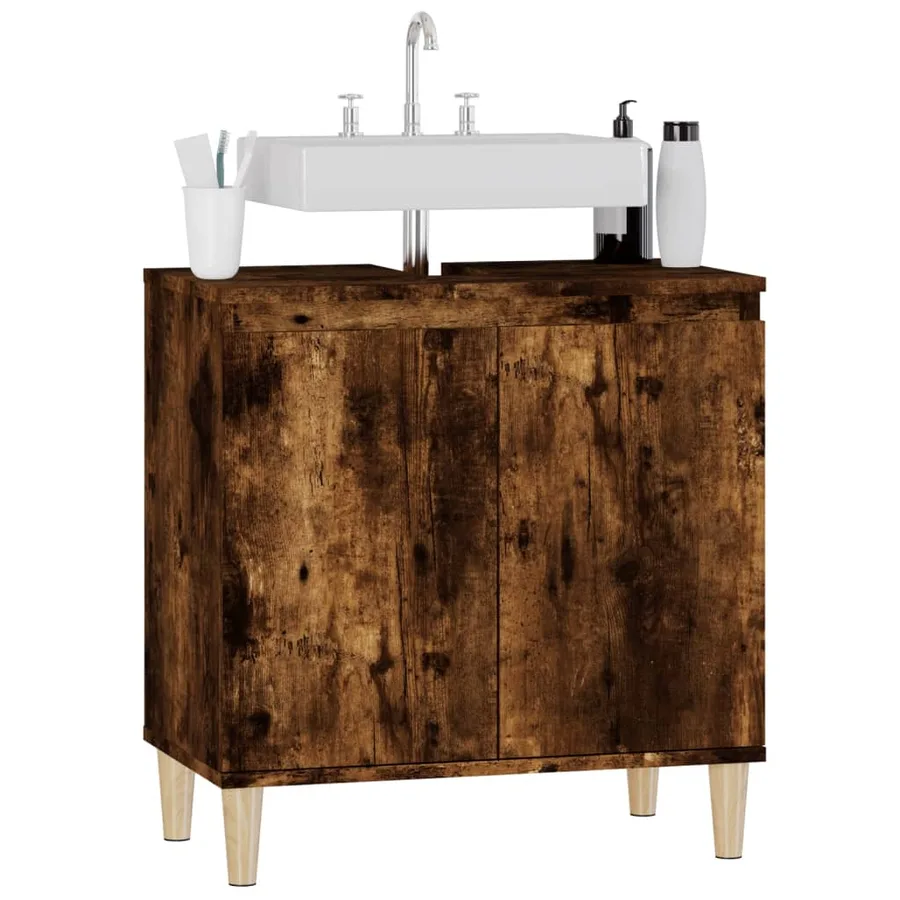 Meuble d'évier chêne fumé 58x33x60 cm bois d'ingénierie - 4