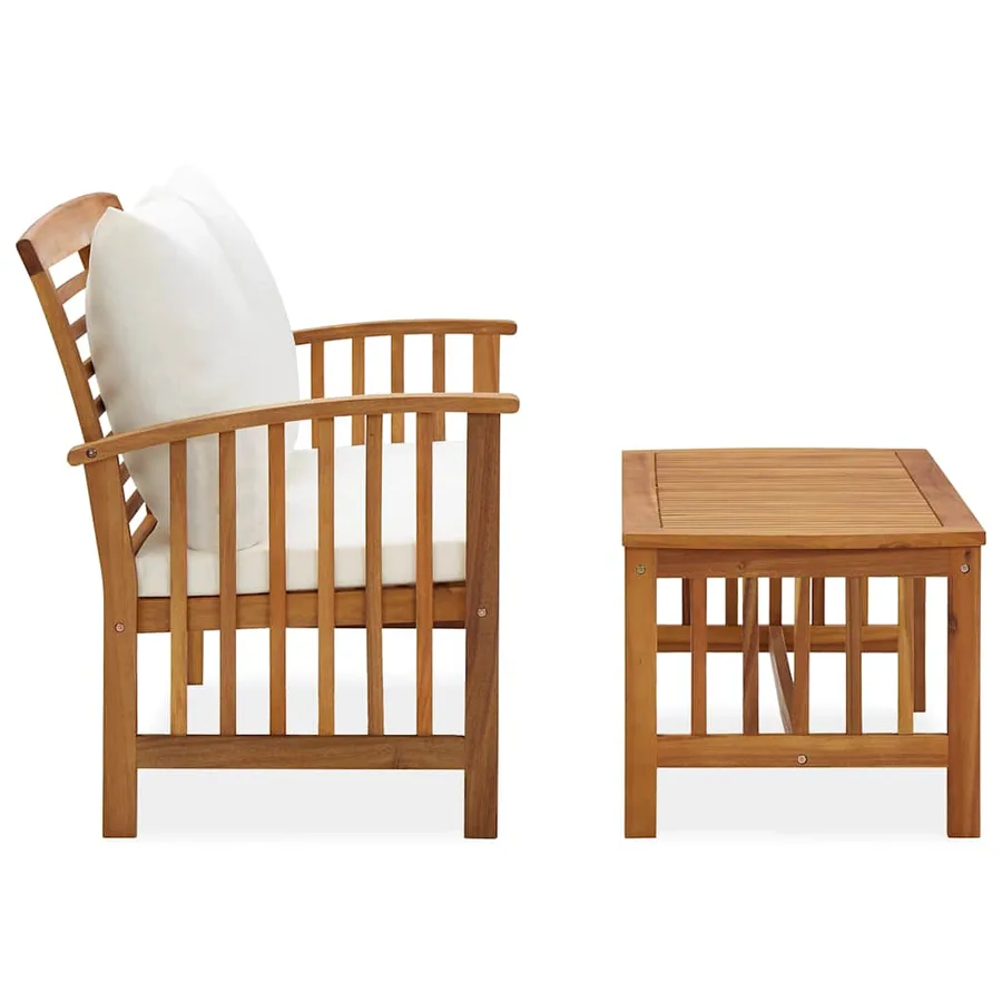 Salon de jardin 2 pcs avec coussins bois d'acacia solide - 2