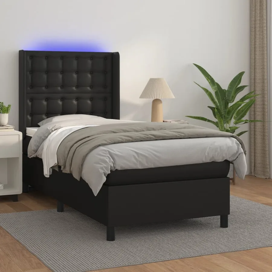 Sommier à lattes de lit matelas LED Noir 80x200 cm Similicuir
