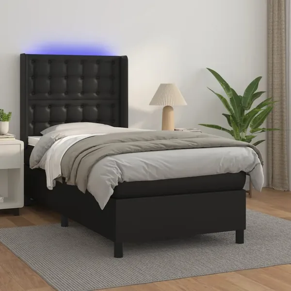 Sommier à lattes de lit matelas LED Noir 80x200 cm Similicuir