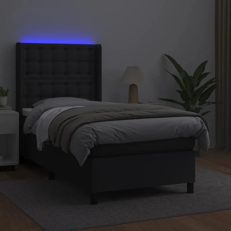 Sommier à lattes de lit matelas LED Noir 80x200 cm Similicuir - 3