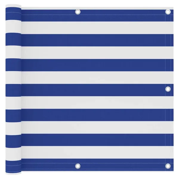 Écran de balcon Blanc et bleu 90x600 cm Tissu Oxford