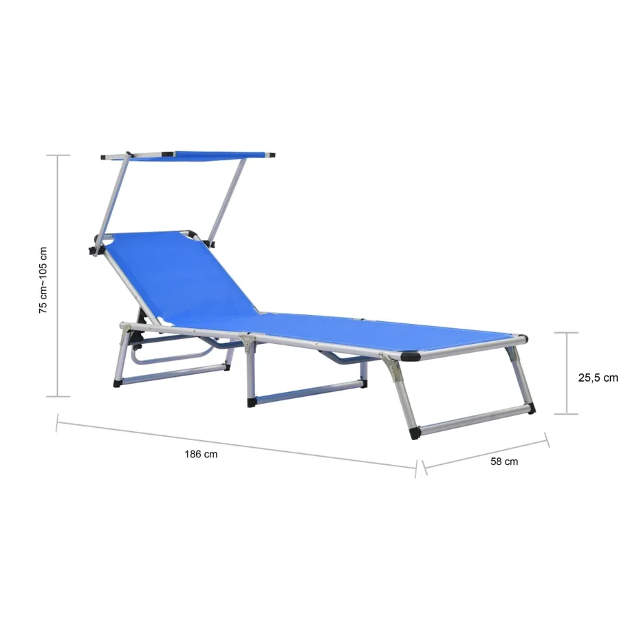 Chaise longue pliable avec toit Aluminium et textilène Noir - 20