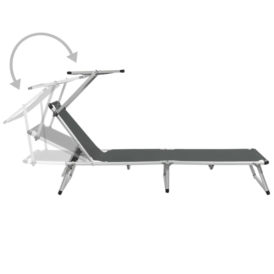 Chaise longue pliable avec toit Aluminium et textilène Noir - 32