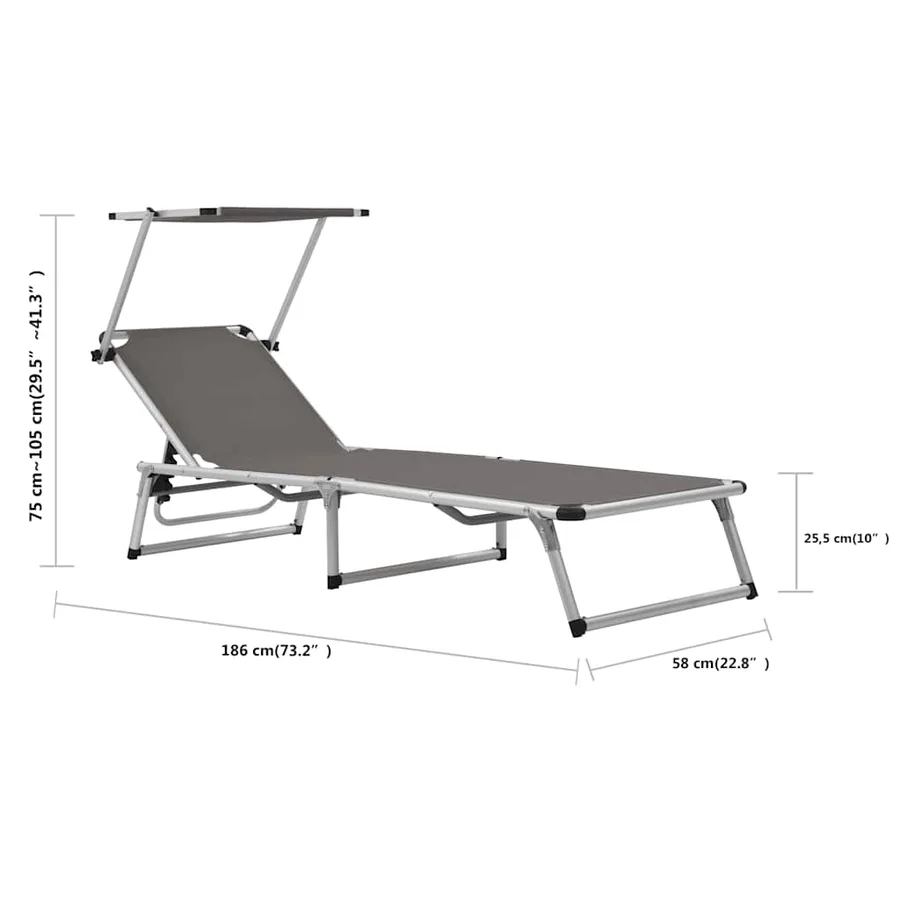 Chaise longue pliable avec toit Aluminium et textilène Noir - 40