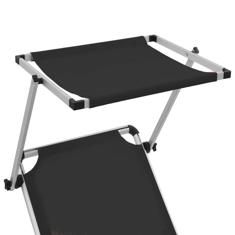Chaise longue pliable avec toit Aluminium et textilène Noir - 6