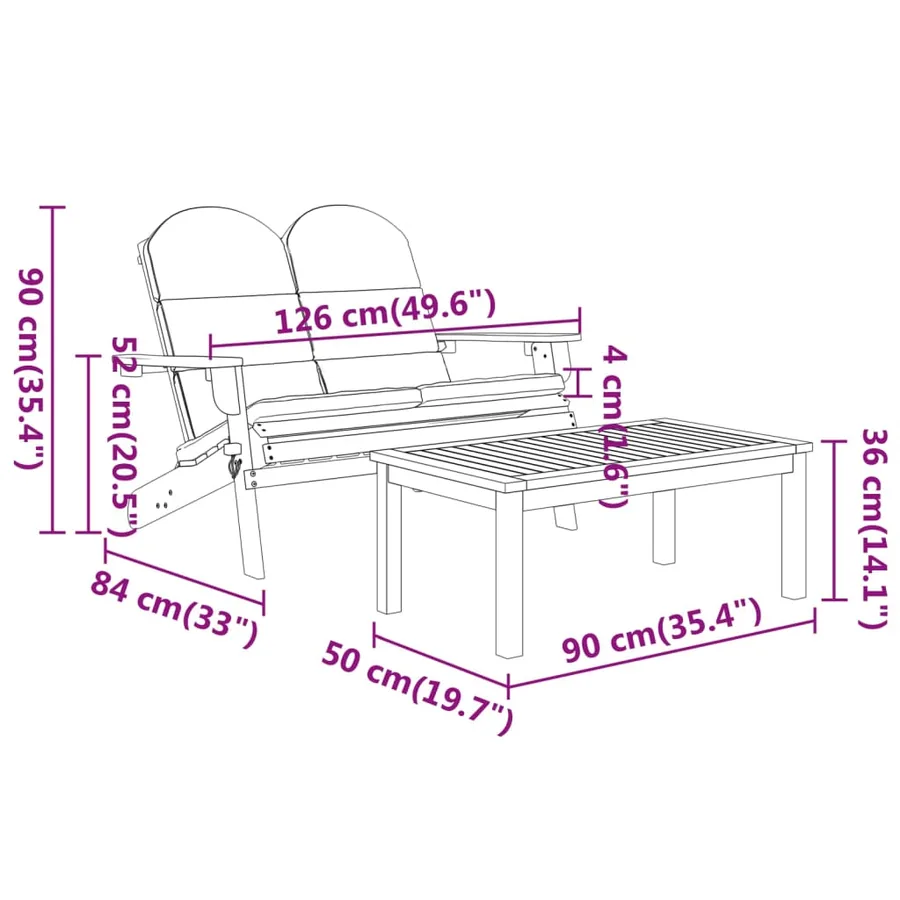 Ensemble de salon de jardin Adirondack 5 pcs bois acacia solide - 8