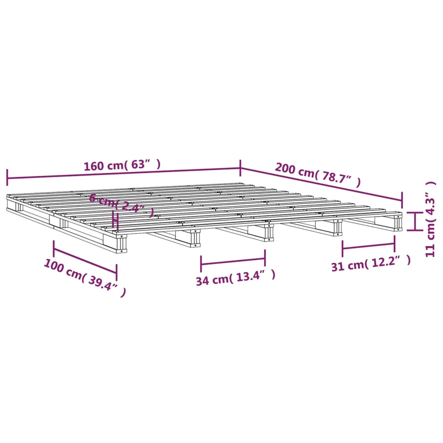 Lit de palette 160x200 cm bois de pin massif - 8